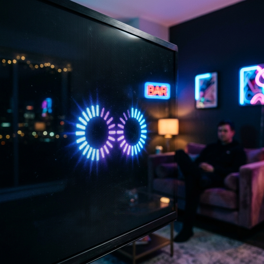 Streaming buffer loading icon on a smart television display with network diagnostics