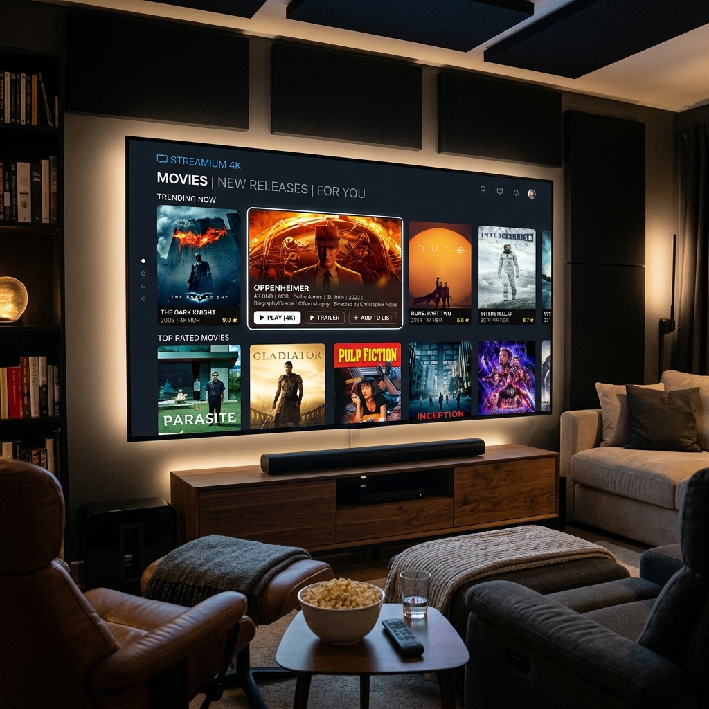 IPTV player user interface displaying live TV categories, electronic program guide, and channel list